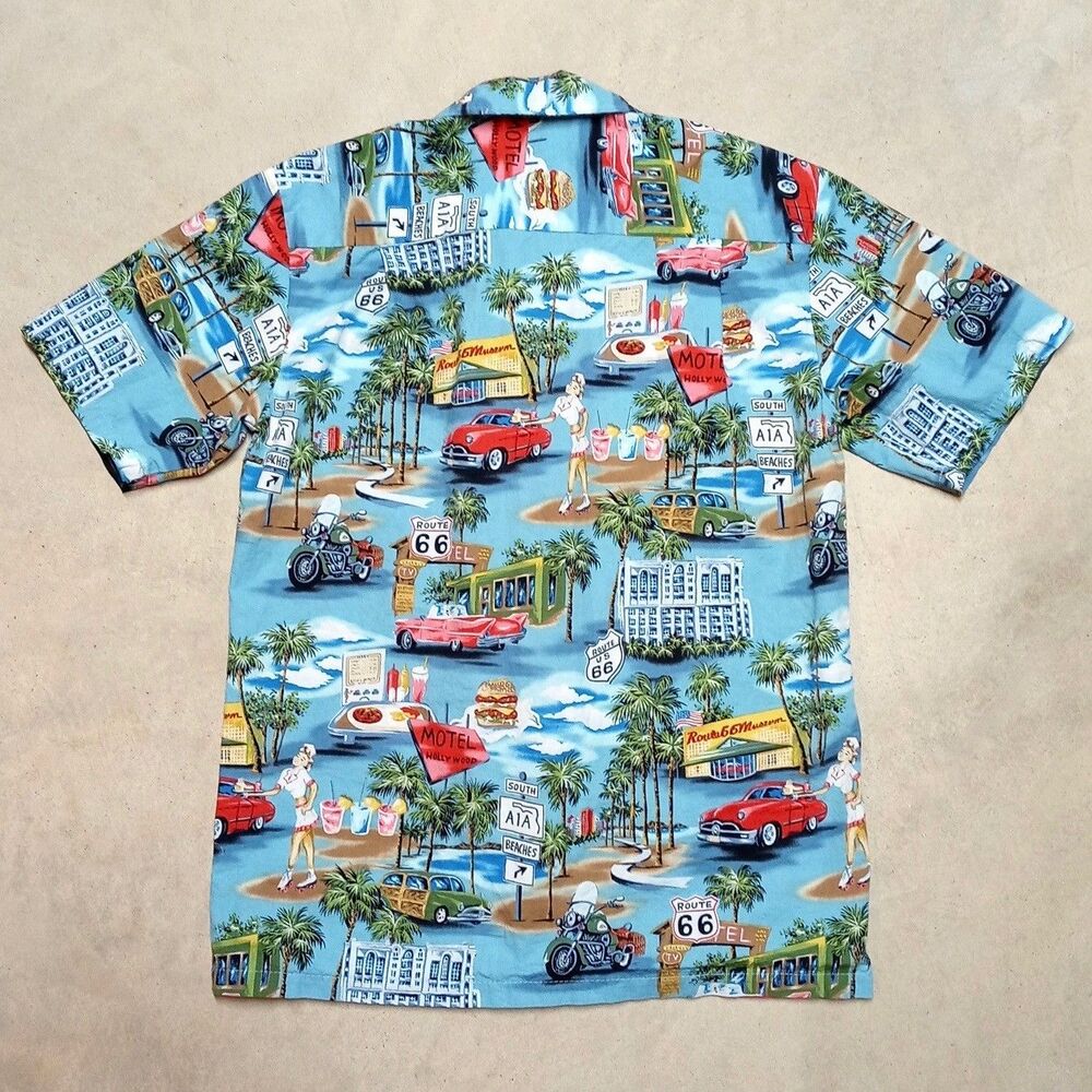 VTG Aloha Republic Hawaiian Route 66 Shirt SMALL Made USA Rockabilly Americana - Picture 4 of 8